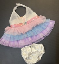 Build A Bear White Purple Pink Tulle Sequin Ruffle Dress Clothes 2pc Bloomers