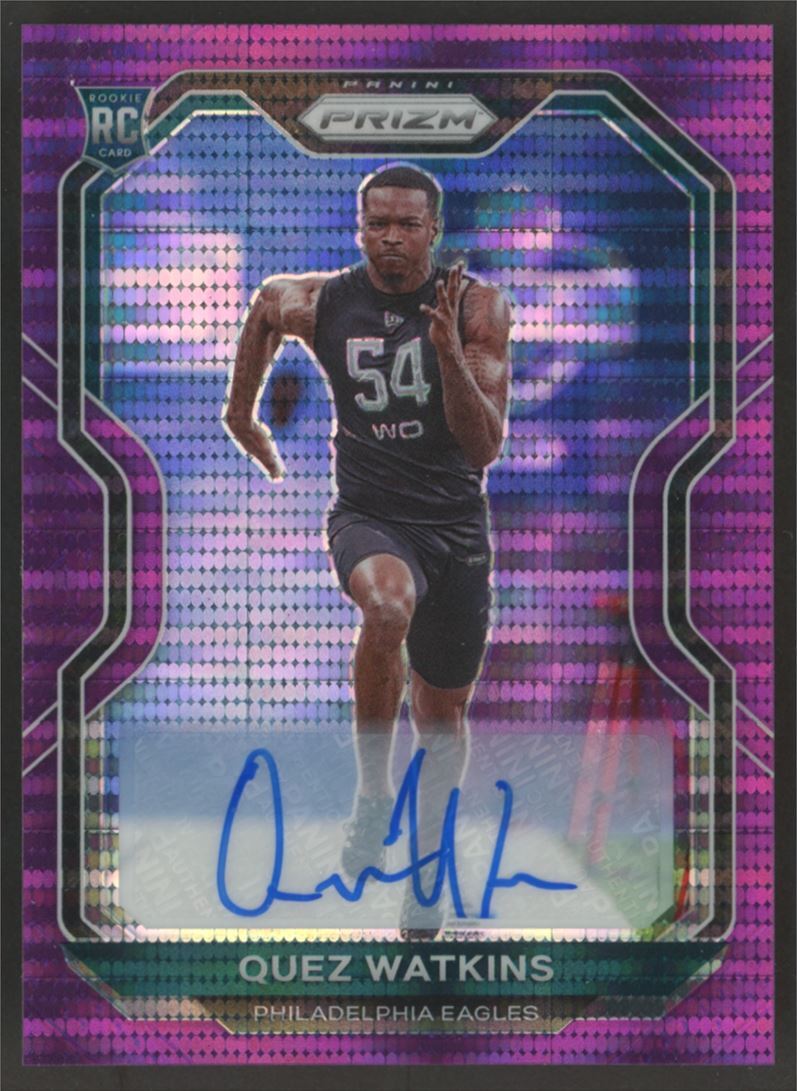 2020 Panini Prizm #344 Quez Watkins Rookie Autographs Purple Pulsar Rookie Auto