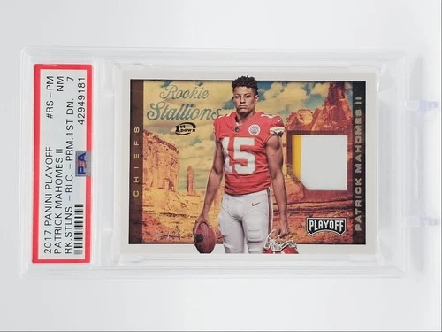 PATRICK MAHOMES II 2017 PLAYOFF ROOKIE PATCH PRIME 1ST DOWN RC /25 PSA 7 Q6438