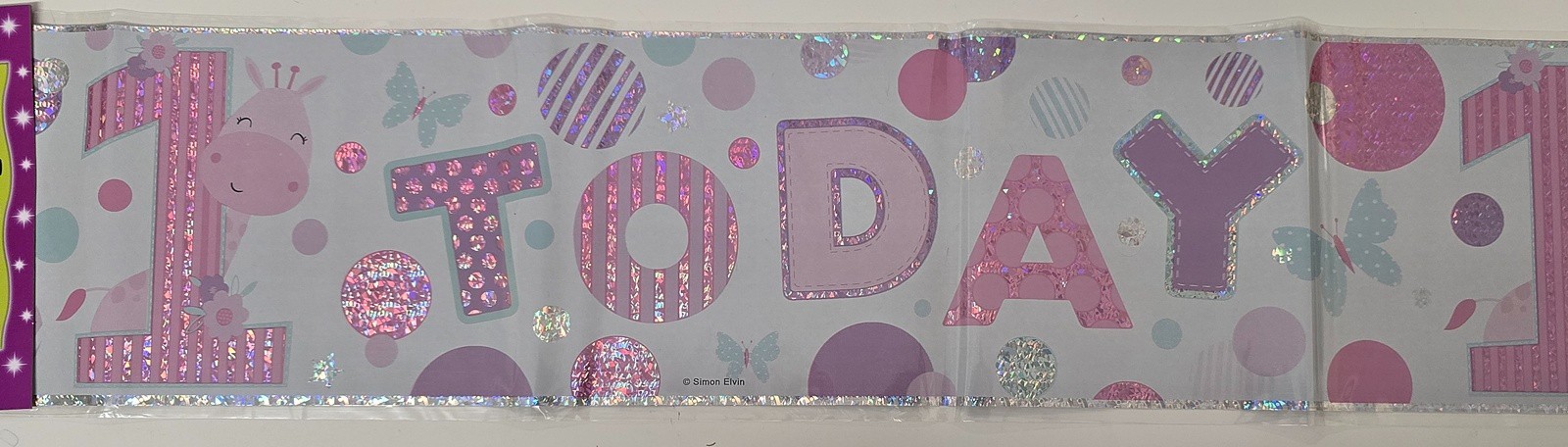 Happy 1st Birthday Banner 1 Today Giraffe White with Pink Writing Butterflies