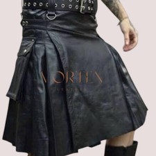 Men's Black Leather Kilt Classic Style Genuine Lambskin Leather Kilt