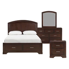 4 PC CHERRY QUEEN FOOTBOARD STORAGE BED NS DRESSER MIRROR BEDROOM FURNITURE SET
