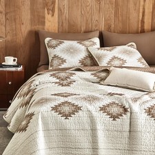 Western Quilt Set 3-Piece Queen/Full Aztec Southwestern Reversible - Rustic