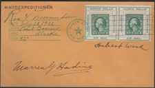 (FP) 1922 Maud Exped. Roald Amundsen North Pole SIGNED Cover 2x1c Washington