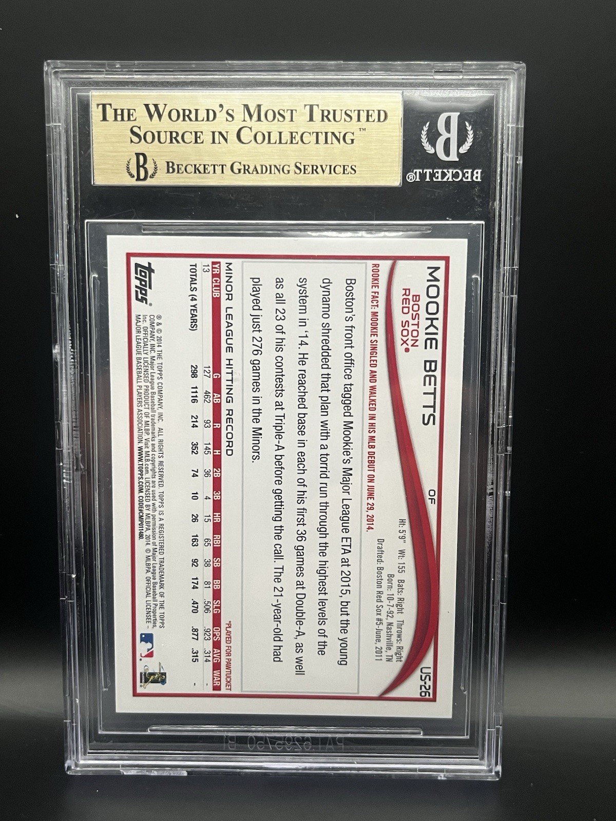 2014 Topps Update Series #US-26 Mookie Betts Batting RC Rookie BGS 9.5 GEM MINT view 2