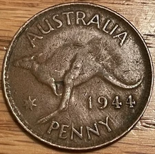 Australia 1 Penny Coin, 1944, George VI, Kangaroo - Combined Shipping OK