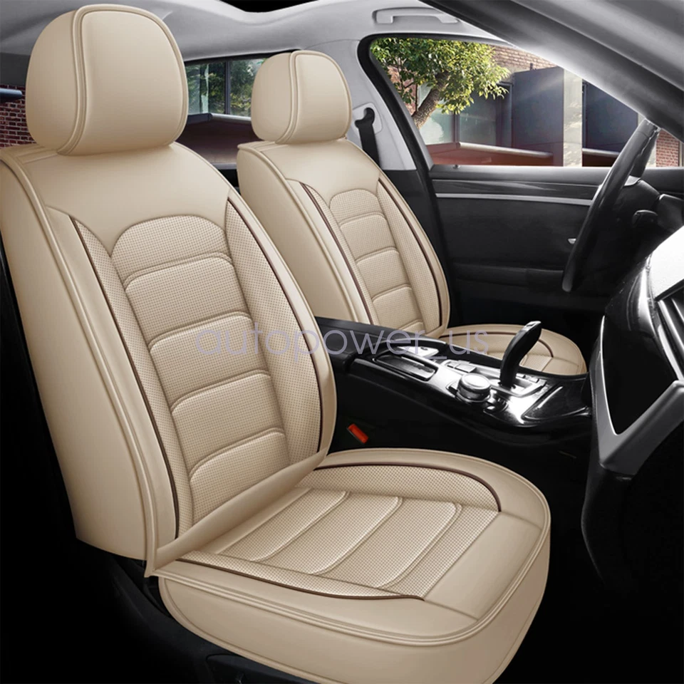 For TOYOTA Perforated Luxury Leather Car 5-Seat Covers Front & Rear Cushion Tan - Image 3 of 4