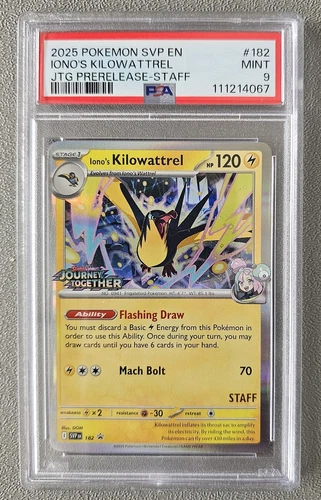 Pokemon Iono's Kilowattrel 182 Journey Together Prerelease STAFF Promo PSA 9