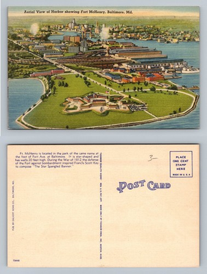#ad Baltimore MD Maryland Aerial Fort McHenry Harbor View Vintage Postcard $0.99