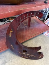 Antique Lyre Harp Zither String Instrument c.1900 Victorian Folk Art Decor