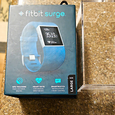 Open Box Fitbit Surge GPS Heart Rate Activity Tracker Notifications Blue Large
