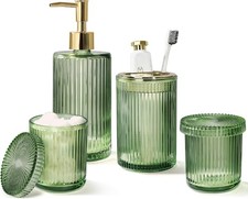 Green Glass Bathroom Accessories 4 Pcs, Green Bathroom Set, Soap Dispenser and
