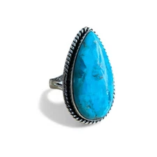 Kingman Turquoise Solid 925 Sterling Silver Ring 8