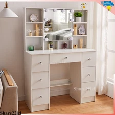 Vanity Set with Led Lights Makeup Desk with 7 Drawer Dressing Dresser Desk Table
