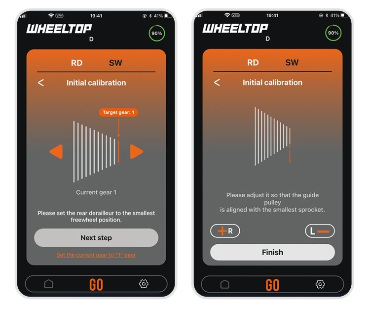 WHEELTOP app initial calibration screen