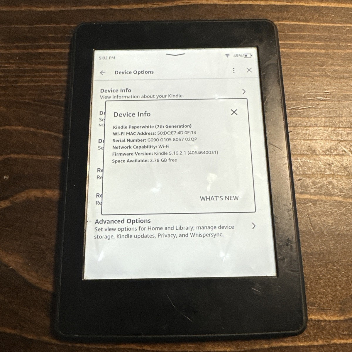 Amazon Kindle Paperwhite 7th Generation 4GB Wi-Fi BLACK
