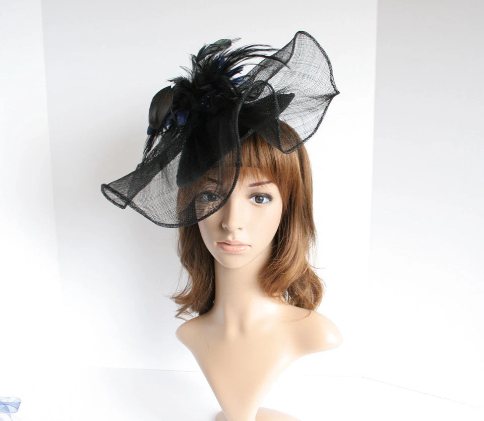 Jumbo Iglesia Derby Boda Sinamay con Plumas Fascinator Negro/Azul 527 Foto 4 de 4