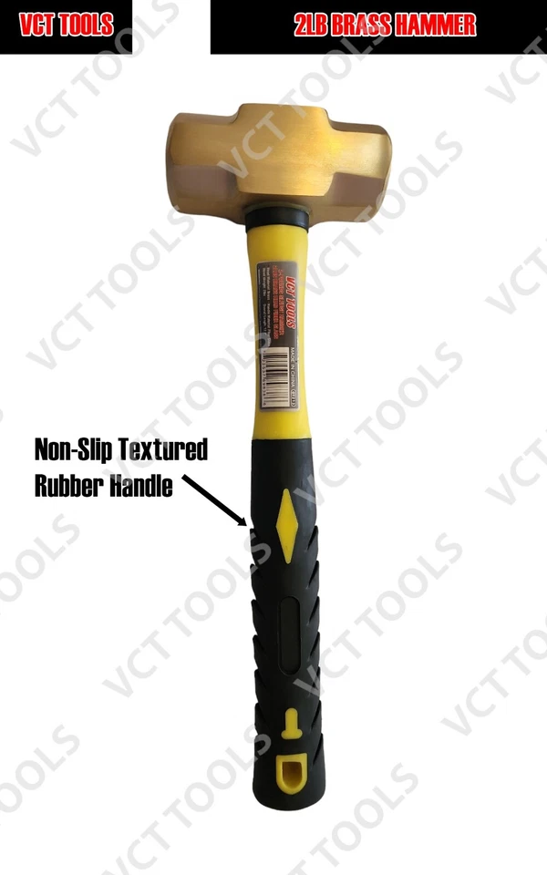 2 Pound Solid Brass Hammer with Fiberglass Handle Non Marring Non Sparking 2lb - Image 2 of 3