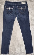 True Religion Jeans Womens 31 Blue Skinny Big T Stitch Flap Pockets Made In USA
