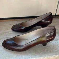 Bruno Magli vintage brown open-toe low-heel pumps size 8 coquette retro style