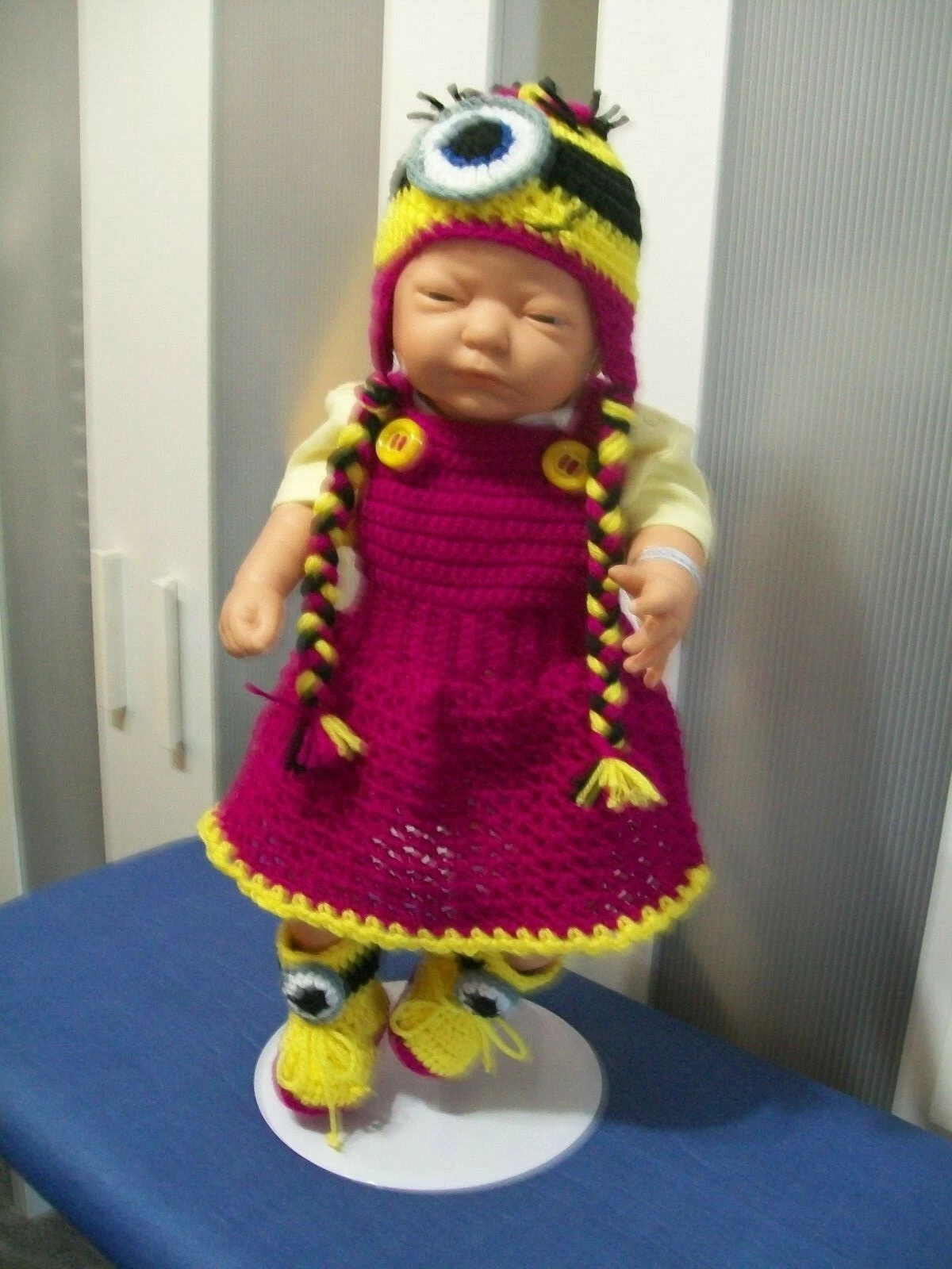 Newborn Baby Girl Minion Hand Crocheted Dress Set