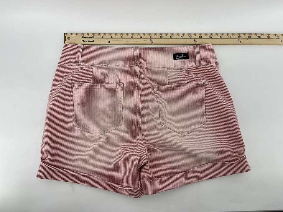 Shorts jeans feminino Earl tamanho 8 listras brancas rosa cintura baixa 4” costura interna 30” cintura - Imagem 3 de 4