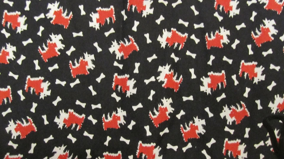 Vtg Pampered Pooch Cotton Fabric Red White Scotties Bones on Black BTYx 44 - Image 4 of 4