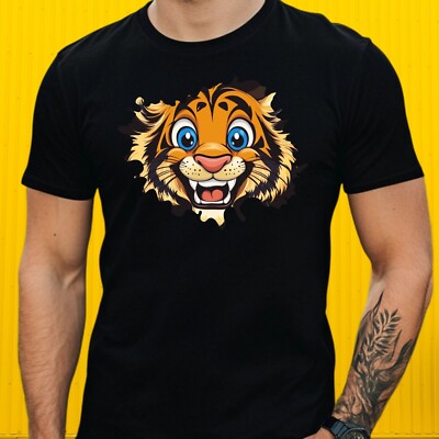 Mens Playful Animal Face Motif Cotton T-Shirt Size XS to 5XL