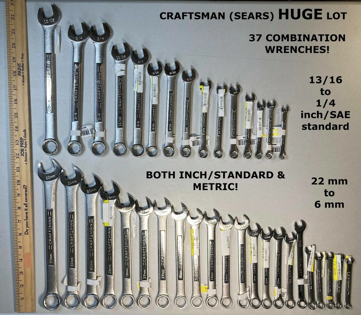 Craftsman LOT SAE standard inch METRIC WRENCHES 22 6mm 13 16 1 4 inch NEW