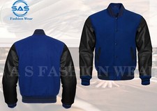 Men’s Baseball School College Bomber Varsity Jacket Blue &Black Genuine Leather