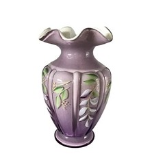 Vintage Fenton "Wisteria" Lavender Opalescent Overlay Vase Hand Paint 6  signed