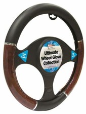 MG MGF Black & Walnut Steering Wheel Cover Glove 37cm