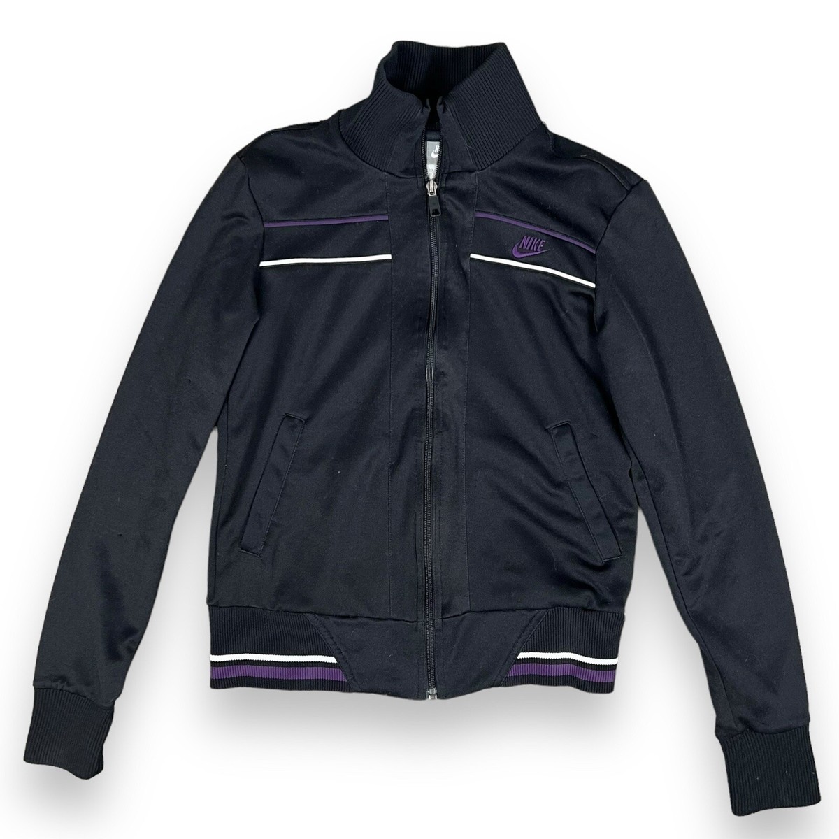 特価ブランド Satin Lightweight Nike Y2K Track S Sz Zip Full Purple Black Bomber Jacket ジャケット・アウター