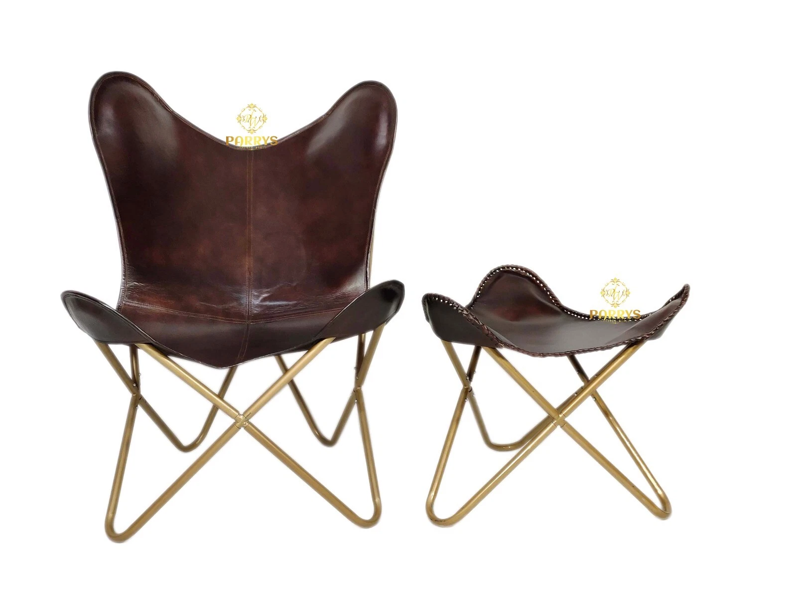 Folding Lounge Accent Relax Chair Buffalo Leather Butterfly Chair With Footstool