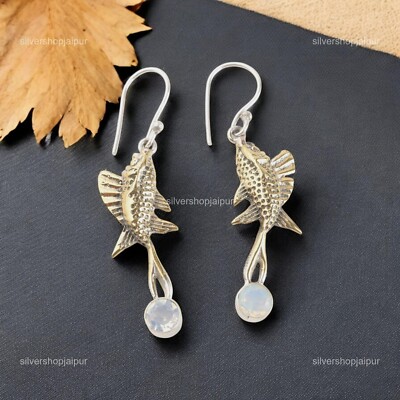 Milchiger Opal Stein 925 Silber Frau Hänger Tropfen Haken Memorial Day Ohrrin...
