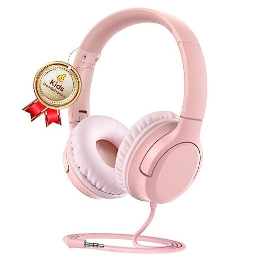 Foldable Pink Kids Wired On-Ear Headphones with Volume Control