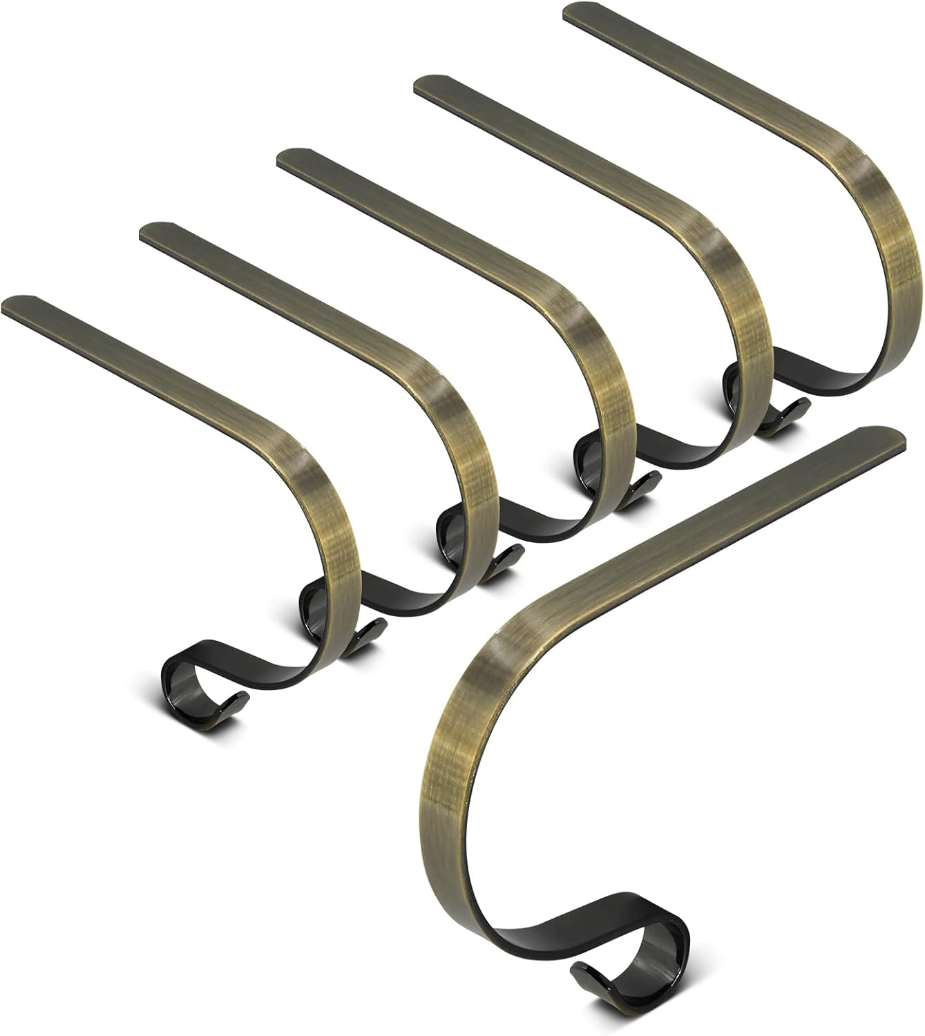 Festive set of 6 Christmas stocking hangers for fireplace mantel in fir design