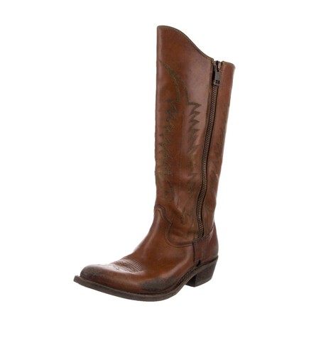 Golden Goose Cowboy Western Embossed Brown Tall Zip Up Boots  display picture 1