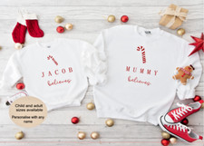 Personalisierter Weihnachtspullover, Erwachsene und Kinder, Weihnachten Zuckerstange Sweatshirt