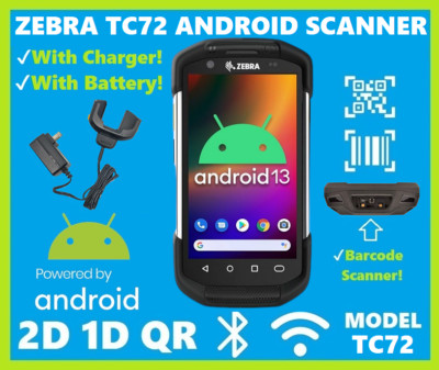 Zebra TC72 Handheld Barcode Scanner 2D/1D, Android 13, Google Play, Charger!   
