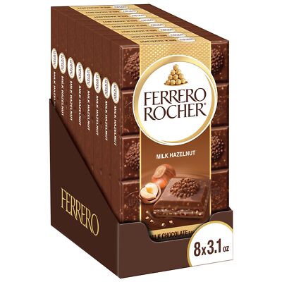 Ferrero Rocher Premium Chocolate Bars, 8 Pack, Milk Chocolate Hazelnut, , 3.1 oz