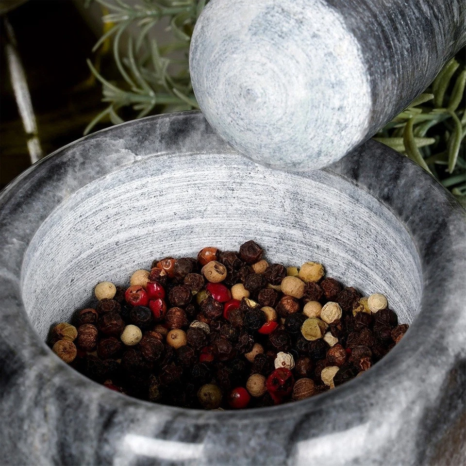 Mortier en Granit 11cm avec Pilon Pierre Cuisine Épices Noix Lourd Robuste - Photo 4/4
