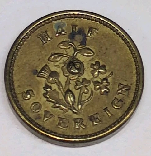 SOVEREIGN COIN WEIGHT ANTIQUE NUMISMATIC HALF GUINEA GOLD SCALES WEIGHT BRASS