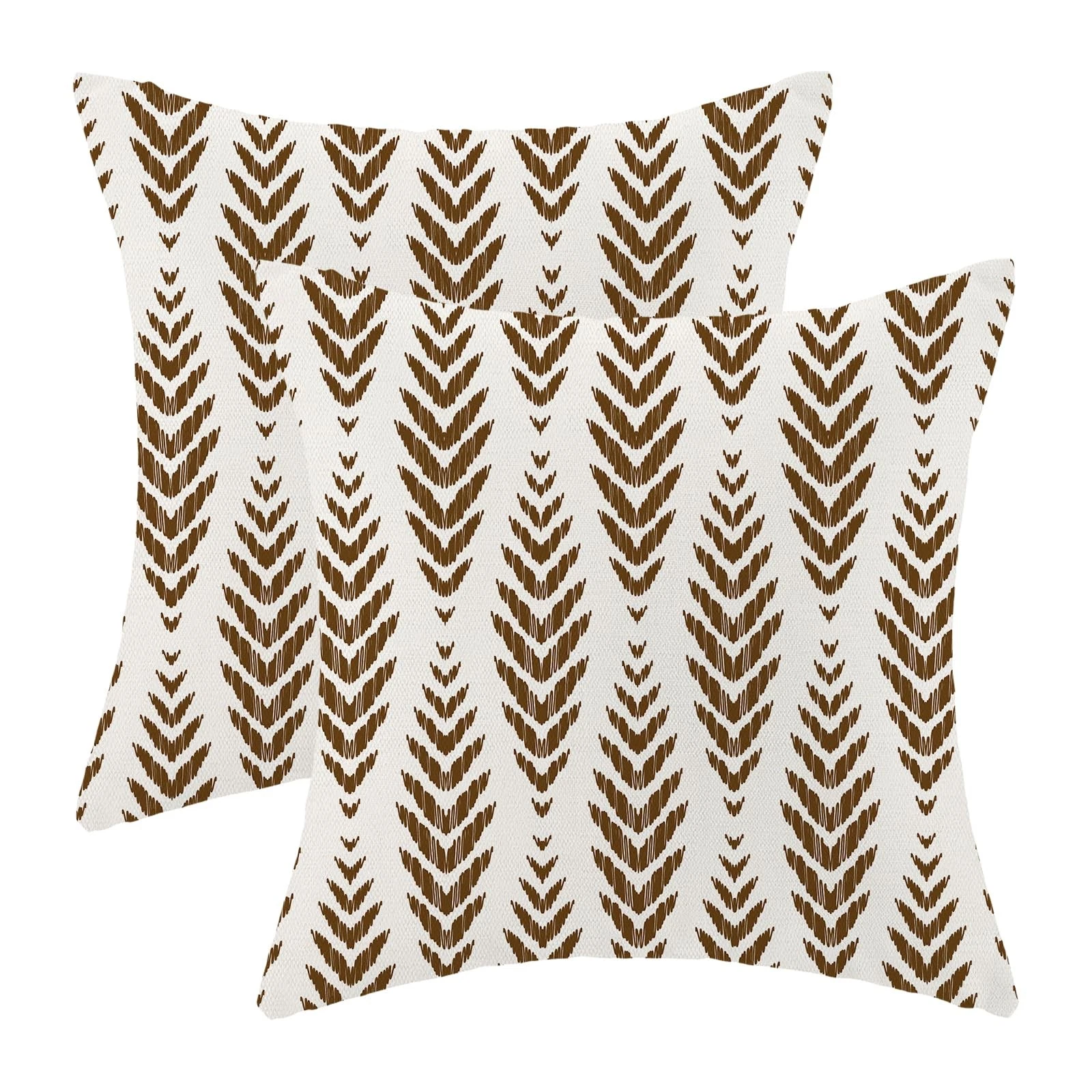 Brown Boho Pillow Covers 18 x 18 Inch Set of 2 Herringbone Bohemian Ethnic De...