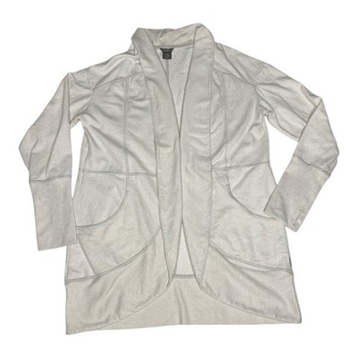 Eddie Bauer Cardigan Jacke Damen L vorne offen hellgrau Langarm Taschen