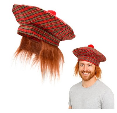 Scottish Irish Red Hat Plaid Tam O Shanter Tartan Golf Ginger Hair Wig  Costume
