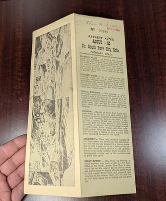 1960s South Park City Fairplay Colorado Mining Museum Admission Ticket Pamphlet