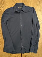 Hugo Boss Slim Fit Button Down Shirt Men Sz S Cotton Navy Casual Long Sleeve
