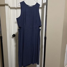 Nine West Women’s XL Blue Linen Blend Sleeveless Sheath Dress classic