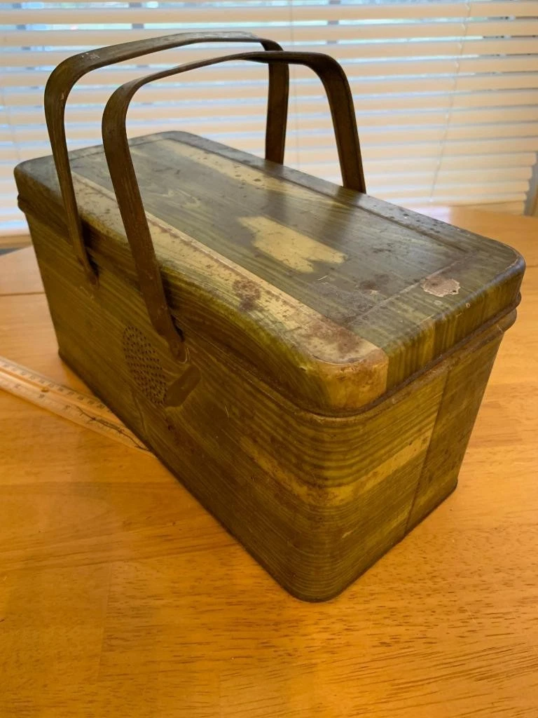 Vintage Tin Two Handle Lunch Bread Box Rustic